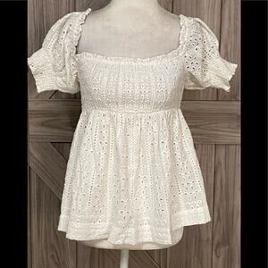 NWT Super natural white eyelet off the shoulder top small